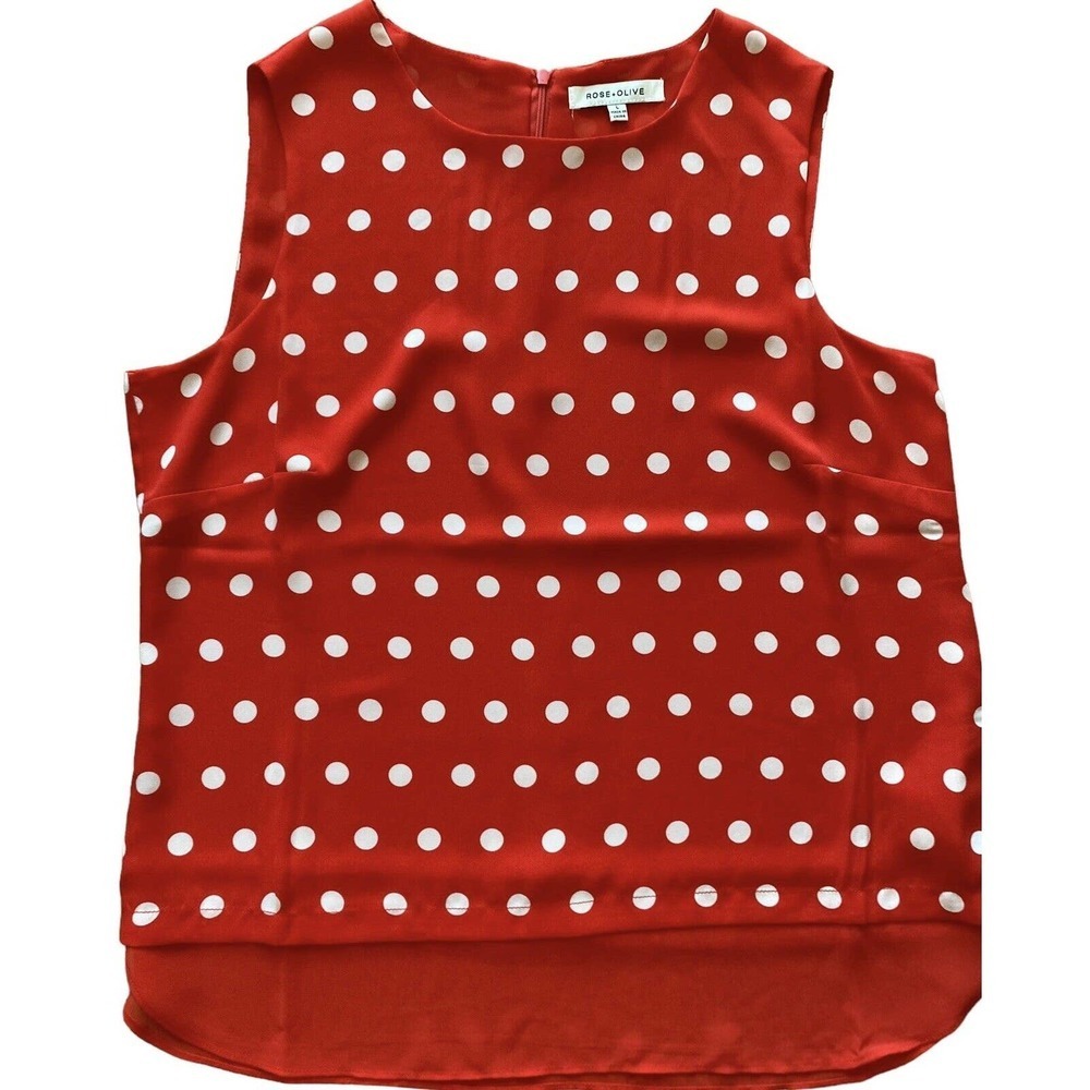 Women’s Rose and Olive Red with White Dots Tank Top Blouse Size Large